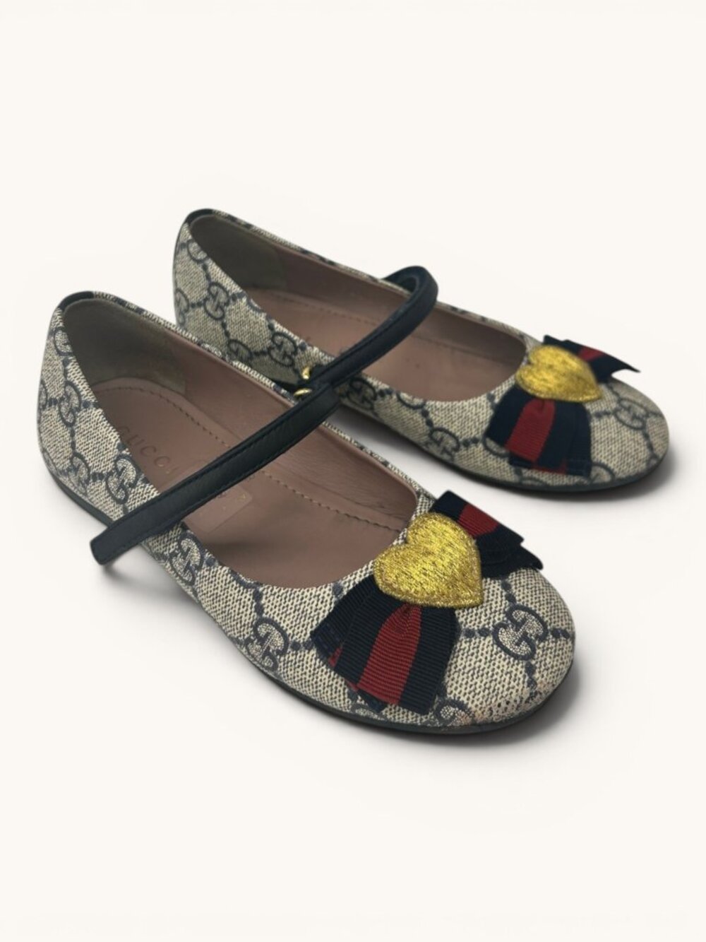 Gucci Kids GG Supreme Heart Ballet Flats, Size 28 IT